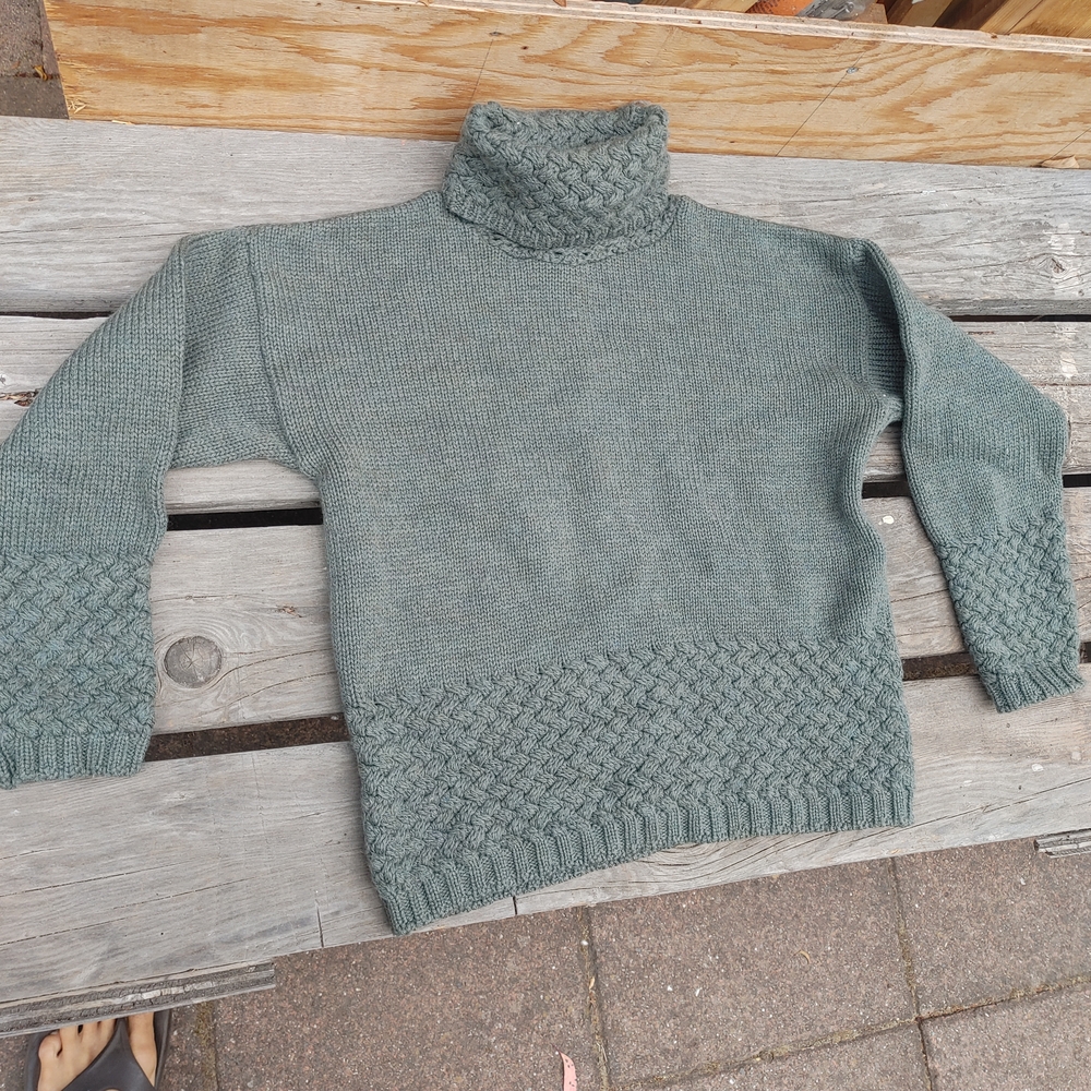 Aran Crafts Sage Green Turtleneck Cable Sweater
